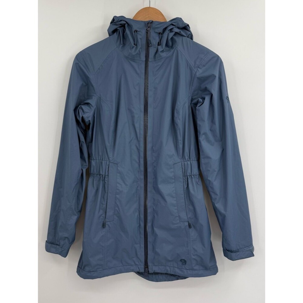 Mountain Hardwear Hooded Full Zip Cinched Waist Rain Jacket | Blue | XS